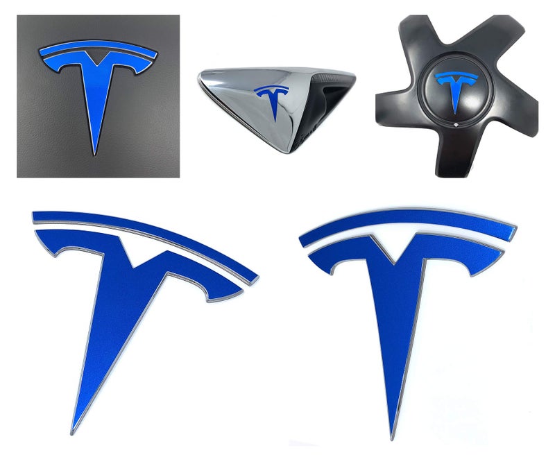 Custom Cut Graphics Logo Decal Overlay Stickers for Tesla Model 3 (2017 to 2023), Standard Wrap, 11-pc Set (Gloss Blue) - Image 1